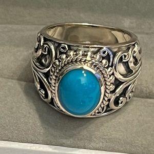 925 Sterling Silver Sleeping Beauty Turquoise 8 x 10mm oval, wide band ring